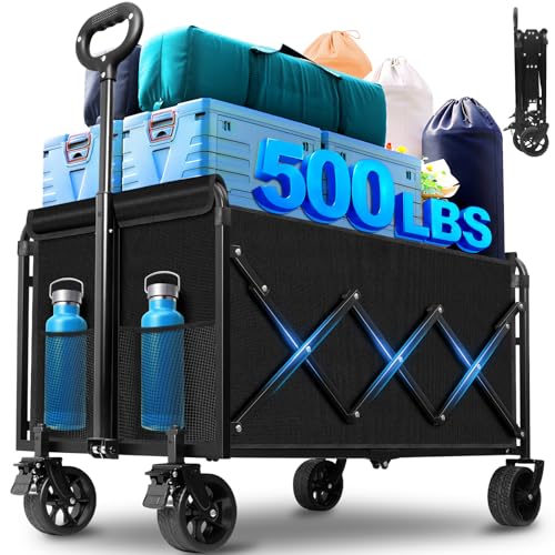 Wagons Carts Foldable, 500lbs Heavy Duty Wagon Cart, Folding Utility Cart - color: Wagons-black06