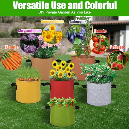 6-Pack Fabric Grow Bags 5 Gallon – Colorful 300G Thickened Nonwoven Planter Pots with Sturdy Handles, Breathable Garden Bags for Vegetables, Potato, Flowers - size: 5 Gallon