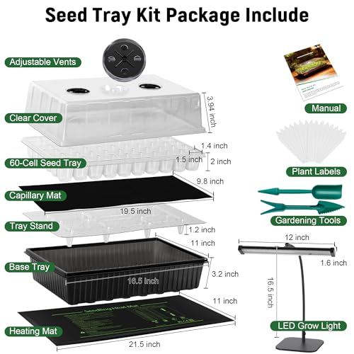 DazSpirit Seed Starter Kit, 60-Cell Tray with Grow Light and Heat Mat