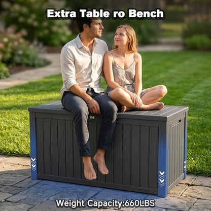 180 Gallon XXL Resin Deck Box, Large Outdoor Storage Shed & Bench, Black - color: Black-B