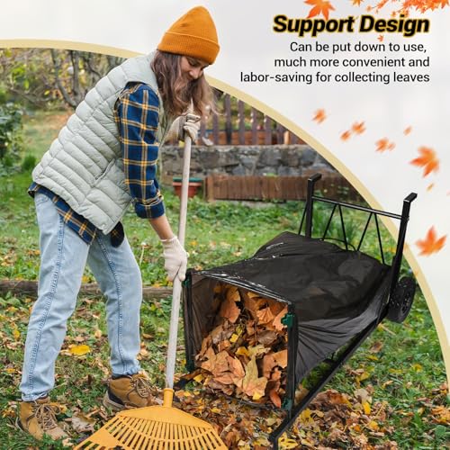 Metal Leaf Bag Holder, 35-55 Gallon Adjustable Mobile Trash Bag Holder,Upgraded Garbage Bag Trolley with wheels,Trash Bag Holder Stand Suitable for Yard and Lawn Cleaning, Camping, and Gathering
