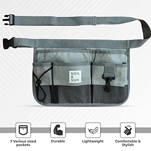 Soil & Sun Garden Tool Belt for Women, Tool Apron, Utility Belt Women, Teacher, Canvas Waist Apron with Pockets,Garden Aprons - color: Grey
