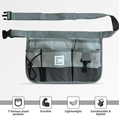 Soil & Sun Garden Tool Belt for Women, Tool Apron, Utility Belt Women, Teacher, Canvas Waist Apron with Pockets,Garden Aprons - color: Grey
