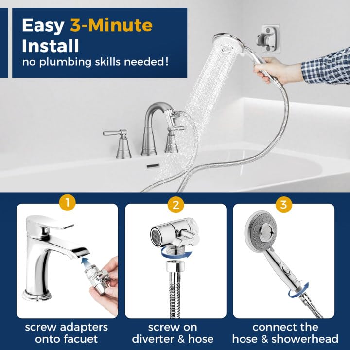 KLLEYNA Shower Head Hose Attachment for Sink/Tub Faucet - ON/OFF Jets Sprayer for Dog Wash/Bathtub Cleaning/Baby Bath/Hair Rinse, Tap Extender Water Nozzle for Bathroom Kitchen Utility Garden Basement - color: Silver A