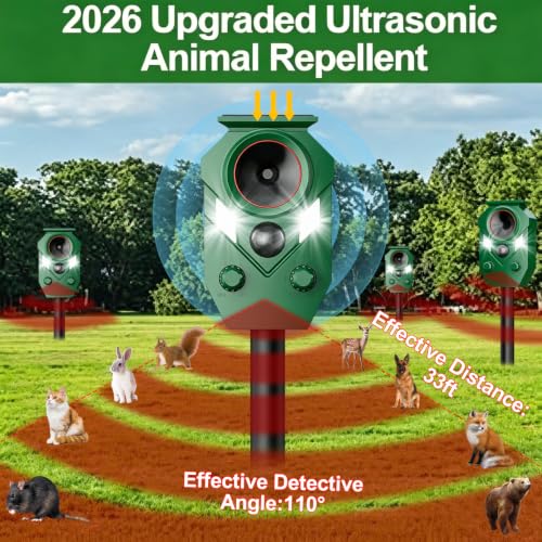 Solar Animal Repellent,Ultrasonic Cat Repellent Outdoor with Motion Sensor,Waterproof Rabbit Repeller with Flashing Light Defender Dog, Mouse,Squirrel,Raccoon,Skunk,Deer for Yard Farm Garden-2 Pack - size: 1 Count (Pack of 2)