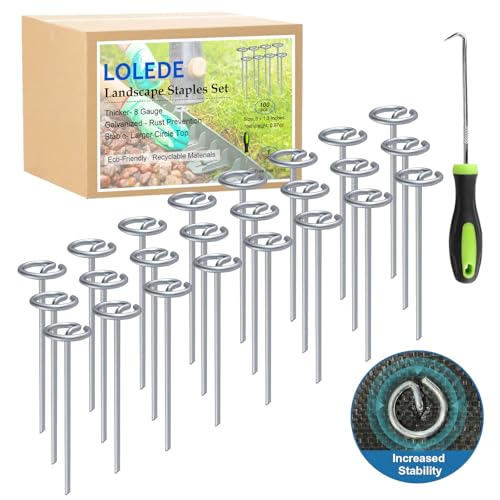 Landscape Staples Set（100Pcs） Thickened 6 Inch 8 Gauge Galvanized Garden Pins Set, Anti-Rust Heavy Duty Circle Top Metal Stakes for Weed Barrier, Lawn Edging & Landscaping