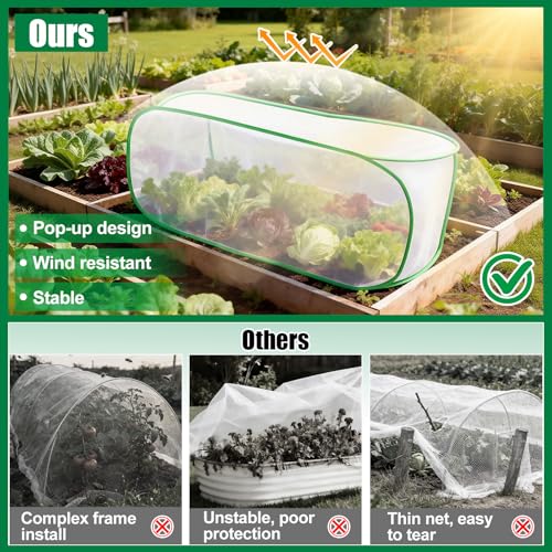 2 Pack Garden Netting Covers, 3.9X2FT Raised Bed Plant Netting, 10 Stakes - size: 2PCS-Pop Up