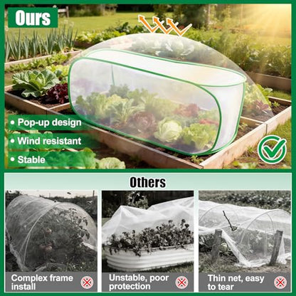 2 Pack Garden Netting Covers, 3.9X2FT Raised Bed Plant Netting, 10 Stakes - size: 2PCS-Pop Up