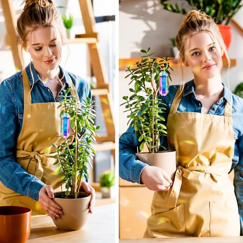 7 Pcs AB Colored Crystal Suncatcher Small Trellis Golden Plant Potted Stake - color: 7 Pack AB