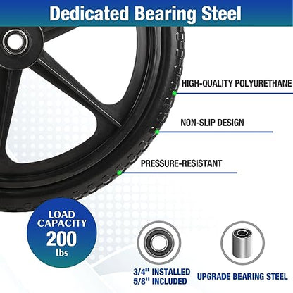 2 PCS 20" PU Flat Free Tire with 3/4'' and 5/8'' Bearings, Non-inflated Tires and Wheels, 20x2 Inch Wheel for Wheelbarrow, Carts, Garden Trailers