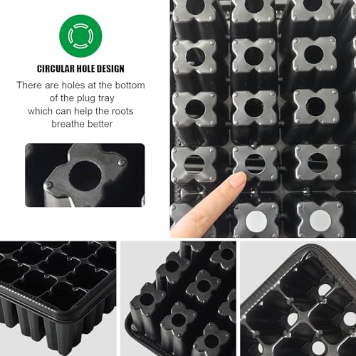 RooTrimmer 54 Cell Seed Starter Trays, 2.8" Deep Plug Tray Seedling for TD377 Nursery Tray, Super Thick Reusable Trays for Easy Transplantation (11.14inch ×14.6 inch, 5-Pack) - size: 54 Cells Plug Tray-5P