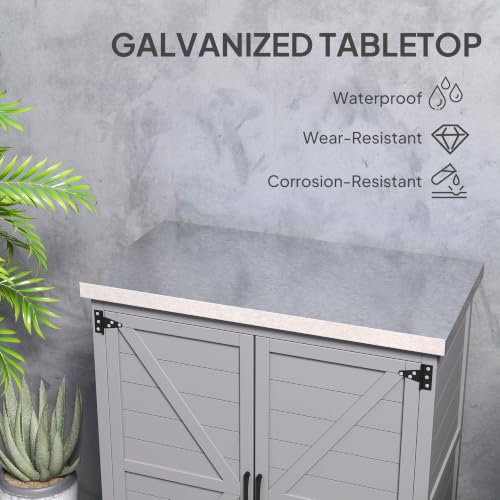 Outsunny Outdoor Storage Cabinet with Metal Tabletop Shelves Gray - color: Gray