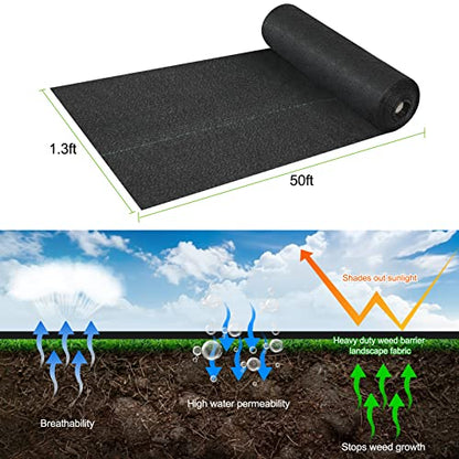 Jevrench 5 oz Heavy Duty Weed Barrier Landscape Fabric, 1.3 x 50 ft - size: 5oz - 1.3ft x 50ft
