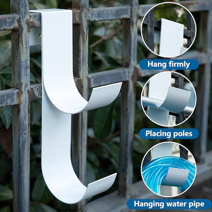 codree 2 PCS Pool Fence Hooks for Pool Equipment, White Heavy Duty Fence Hooks for Pool Poles, Slipe-on Fence Hanger for Pool Hose Pool Skimmer, Fit 3/4 Inch to 1-1/4 inch Railing - color: White-2
