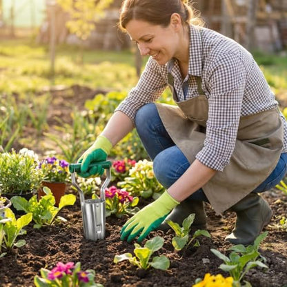 3‑Pack Garden Planting Tool Set, 2 Bulb Planter Transplanters + 1 Seed Dibber, 4 Inch Manual Hand Digging Tools for Tulip Daffodil Bulb Planting, Seedling Transplanting & Seed Sowing for Home Garden