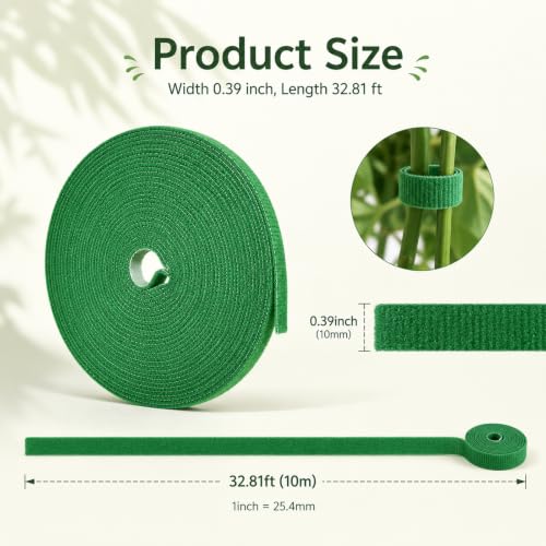 Plant Ties, Garden Plant Tape 0.4in x 32.8ft Roll, Reusable Hook and Loop Plant Ties for Climbing Plants, Adjustable Plant Tie Tape for Stems, Vines, Garden Support and Home Organization