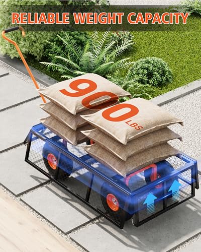 GarveeLife Heavy Duty Steel Garden Cart, 900 LBS Capacity 3 in 1 Pullable Garden Wagon with 10 in Wheels, for Gardening Soil, Tools, and Plant Transport - color: Black Orange, size: 900 lbs