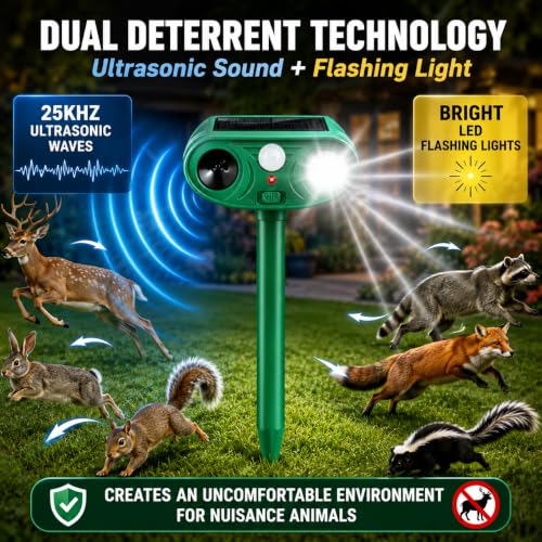 2pack Sonic Fortress Pro Deer Repellent, Solar Animal Repellent Outdoor