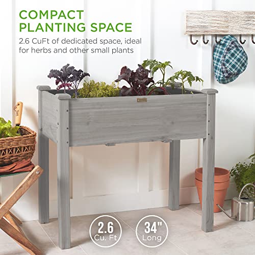 Best Choice Products 34x18x30in Raised Garden Bed, Elevated Wood Planter Box Stand for Kids, Backyard, Patio, Balcony w/Bed Liner, 150lb Capacity - Gray - color: Gray
