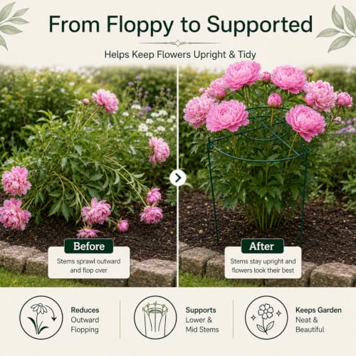Peony Cages and Supports, 8 Pack 12 x 15.7 in Metal Plant Support Rings Set