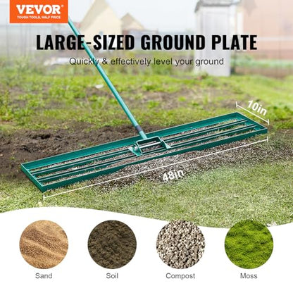 VEVOR Lawn Leveling Rake, 48""x10"" Level Lawn Tool, Heavy-Duty Lawn Leveler with 78"" Steel Extended Handle, Yard Leveling Rake Suit for Garden, Golf Lawn, Farm, Green - size: 48x10 in, style: Classic: Alloy