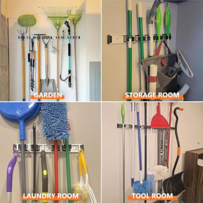 reliahom Broom Holder Wall Mount Mop Hanger Tools organizer 4Racks 5Hooks - color: Black