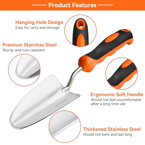 Garden Tool Set with Heavy-Duty Trowel, Transplanter & Cultivator