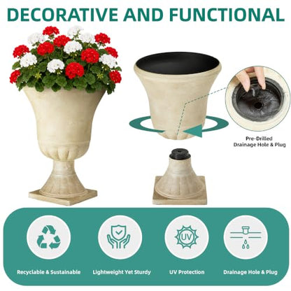 Autodaya 22"Tall Large Urn Planters for Outdoor Plants Set of 2 Flower Pots - color: 22"-antique Ivory