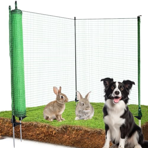 4*62ft Temporary Fence with Posts,Animal Barrier Dog Portable Fencing with Fiberglass Stake Windbreak Rope, Safety Snow Plastic Netting Roll for Garden Backyard Outdoor for Chickens or Other Animals - size: 4*62Ft