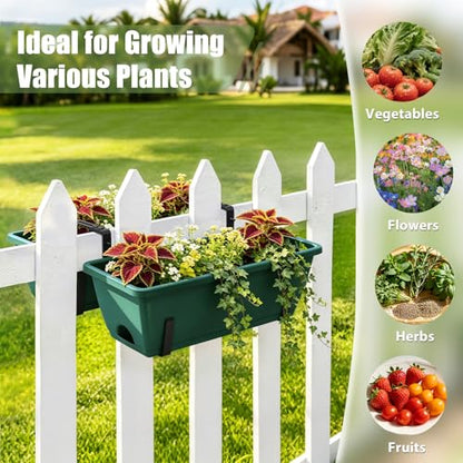 4-Pack Railing Planter Boxes with 2 Sets Double-Sided Adjustable Brackets - color: Green