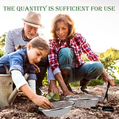 14 Pcs Soil Sifter for Gardening Stainless Steel Rock Sifter Including 3, 6, 10 mm Hole Puncher Planting Spoon Seedling Lifting Device Bucket to Catch Dirt Rocks Sawdust, 3 Sizes