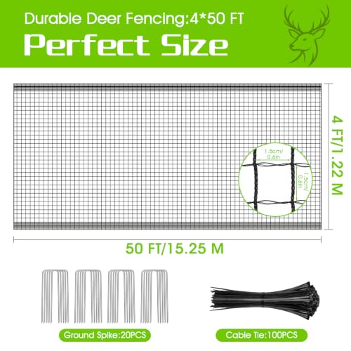 Deer Fence Netting for Garden, 4x50 FT Temporary Fence for Backyard - size: 4x50 FT