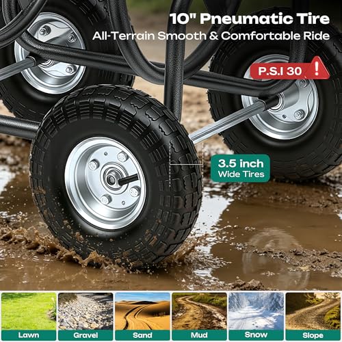 Garden Water Hose Reel Cart - 250 ft. Capacity, 10" Pneumatic Tires, Powder-Coated Steel Frame for Tangle-Free Garden Hose Storage - color: Gray