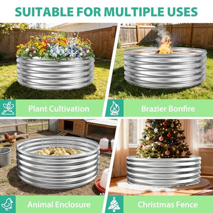 YSEJOMP 17" Tall 48" Diameter Round Raised Garden Bed Kits Outdoor Silver - color: Silver, size: 48 Dia X 16.5 inches