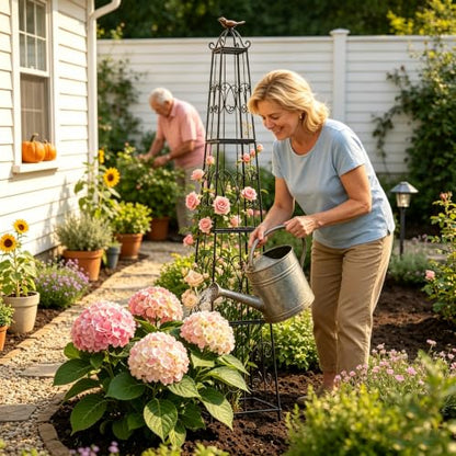 58" Heavy Duty Metal Obelisk Plant Support Outdoor Garden Trellis
