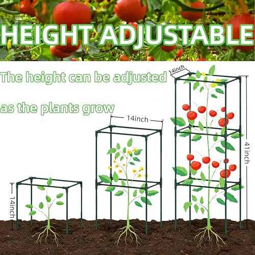 3 Pack Square Tomato Cages for Garden, 41 Inch Tall Heavy Duty Metal Tomato Plant Support Trellis, Adjustable Large Tomato Stakes for Outdoor Pots Climbing Plants, Vegetables, Cucumber - size: 41Inch