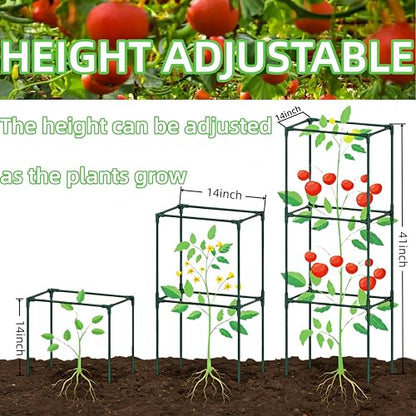 3 Pack Square Tomato Cages for Garden, 41 Inch Tall Heavy Duty Metal Tomato Plant Support Trellis, Adjustable Large Tomato Stakes for Outdoor Pots Climbing Plants, Vegetables, Cucumber - size: 41Inch