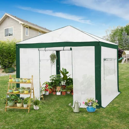 EAGLE PEAK 10x10 Walk in Pop Up Greenhouse, Green/White - color: Green/White, size: 10x10