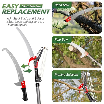 Walensee Pole Saws for Tree Trimming, Extendable Tree Pruner,Manual Branch Timmer with Blade and Scissors High Branches Pruning Fiberglass Pole Pruner and Cutter Garden Tool with Storage Bag 7.2-27FT - size: 27 FT
