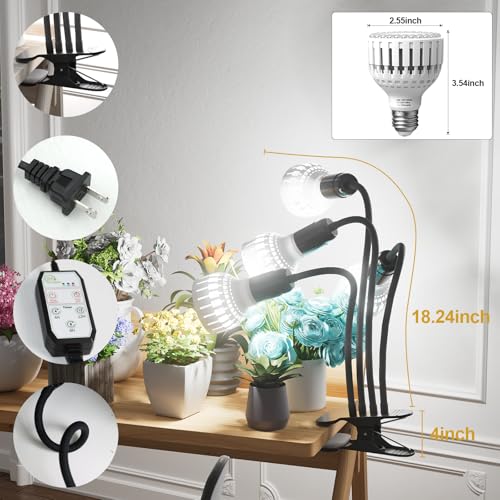 GooingTop Grow Light,24W (160Watts Equiv) 5000K White Full Spectrum LED Growing Lamp Clip on Desk for Indoor Plants,Bulbs Replaceable & Non-dimmable (Black, 320W) - size: 320W