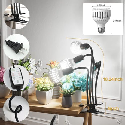 GooingTop Grow Light,24W (160Watts Equiv) 5000K White Full Spectrum LED Growing Lamp Clip on Desk for Indoor Plants,Bulbs Replaceable & Non-dimmable (Black, 320W) - size: 320W