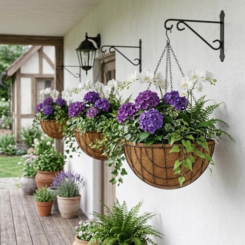 14 Inch Metal Hanging Basket with Coco Coir Liner for Flowers Planting - size: Mesh Structure 14" & 4 Pcs