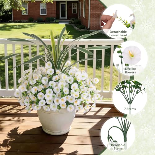 INXUGAO Artificial Flowers for Outdoors Fake Plants UV Resistant Outside - color: White