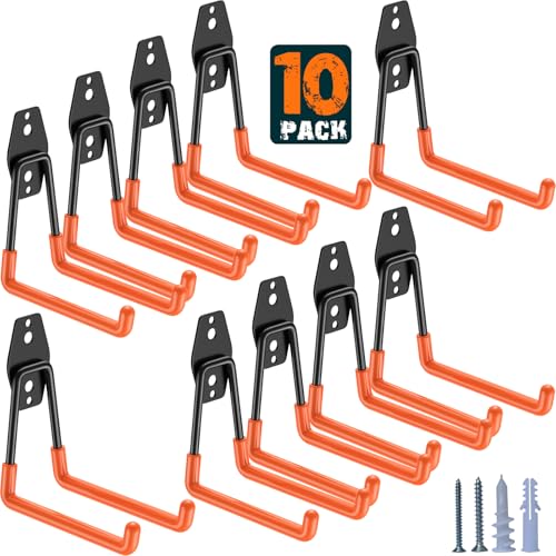 HUPBIPY Garage Hooks Heavy Duty 10 Pack, Wall Mount Ladder Hooks - color: Orange 10Pack