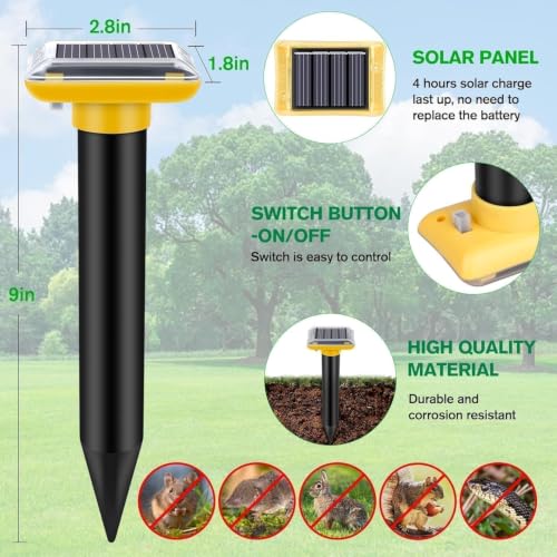 Mole Repellent Solar Powered,2026 Upgraded Gopher Repellent Ultrasonic Solar Powered,Vole Repeller Outdoor for Lawns Garden Yard,Gopher Trap Killer for Mole,Snake (Dark Yellow,6 Pack)