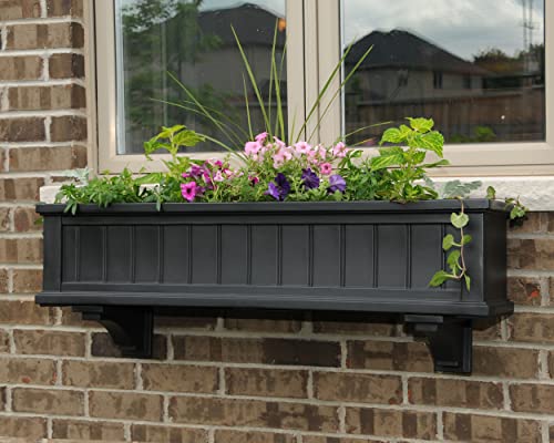Mayne Cape Cod 4ft Window Box - Black - 48in L x 11in W x 10.8in H - Polyethylene - Built-in Water Reservoir (4841-B) - color: Black