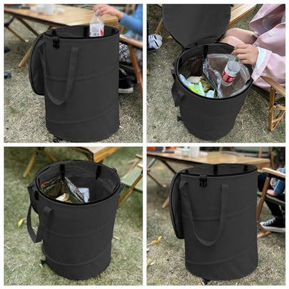 Pop up Camping Trash bin with lid,Collapsible Garden can(2Pcs-Black) - color: 2-Black