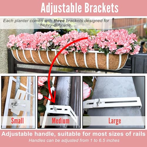 LaLaGreen Deck Railing Planter Boxes (2 Pack, 30") White Metal Rectangular Window Flower Box with Coco Liner, Large Wall Hanging Planter for Outdoor Plants Balcony Fence Deck Rail Porch Patio Garden - size: 30" (76cm) x 2 pack