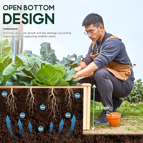 AMERLIFE 8x4 Ft Wood Raised Garden Bed, Durable 15 Inch Depth Planter Box for Vegetables, Herbs, and Flowers, Ideal for Outdoor Gardening with Open Base - size: 8 x 4 x 1.25 ft