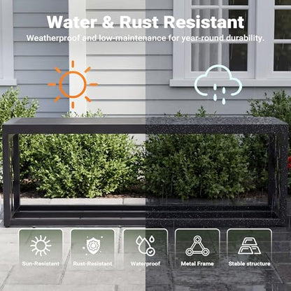 47" Outdoor Storage Bench, HDPE Seat, Steel Frame, Tree - style: Tree of Life